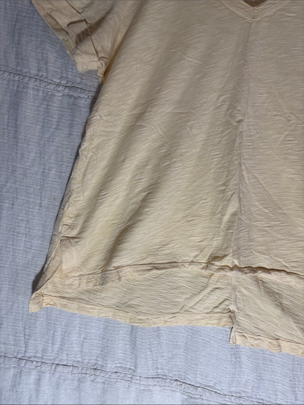 Wilt Pale Yellow V-Neck Short Sleeve Tee 100% Cotton Asymmetrical Hem USA made - Picture 6 of 11